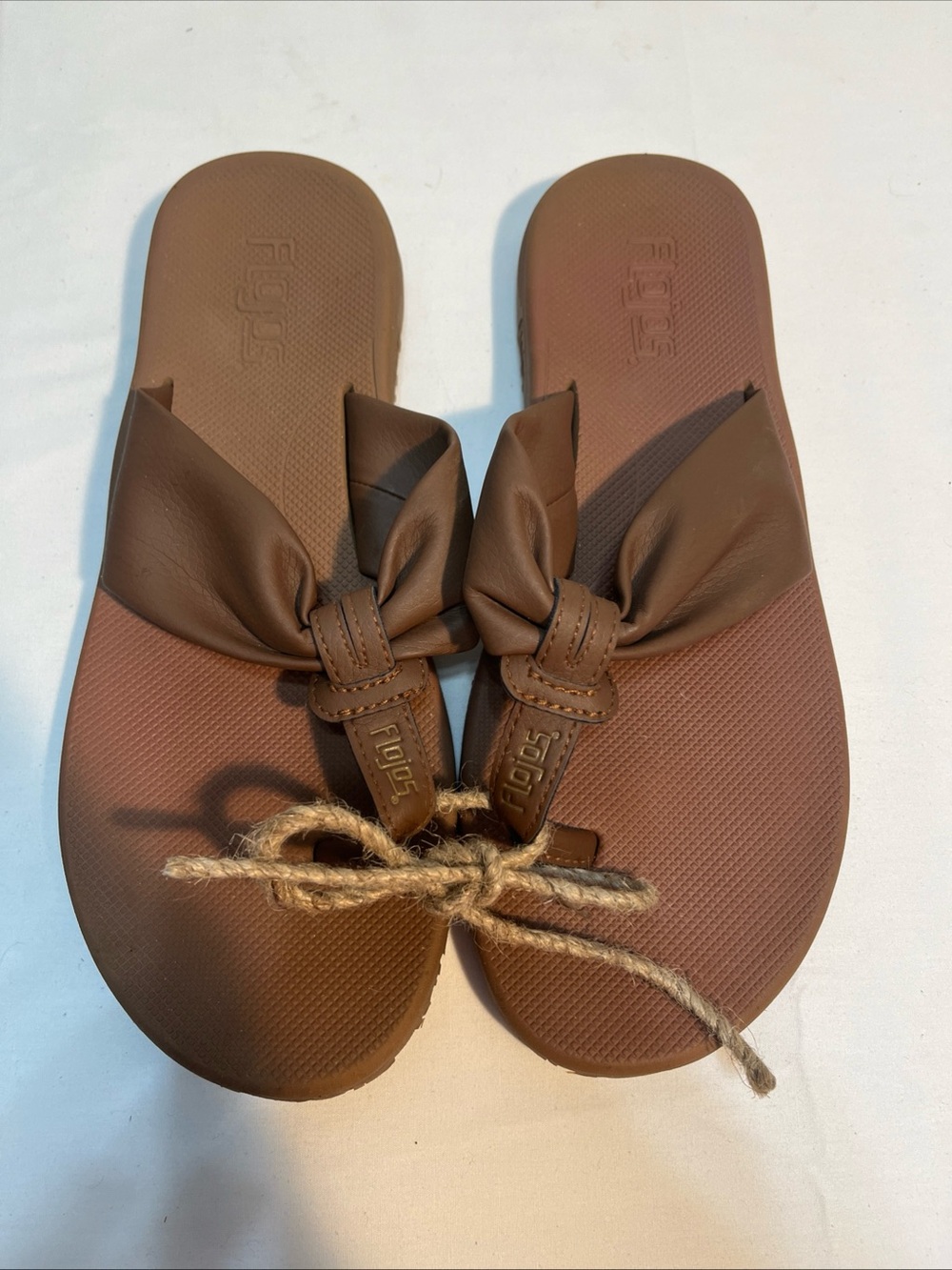 Flojos Women's Brown Knotted Bow Thong Sandals